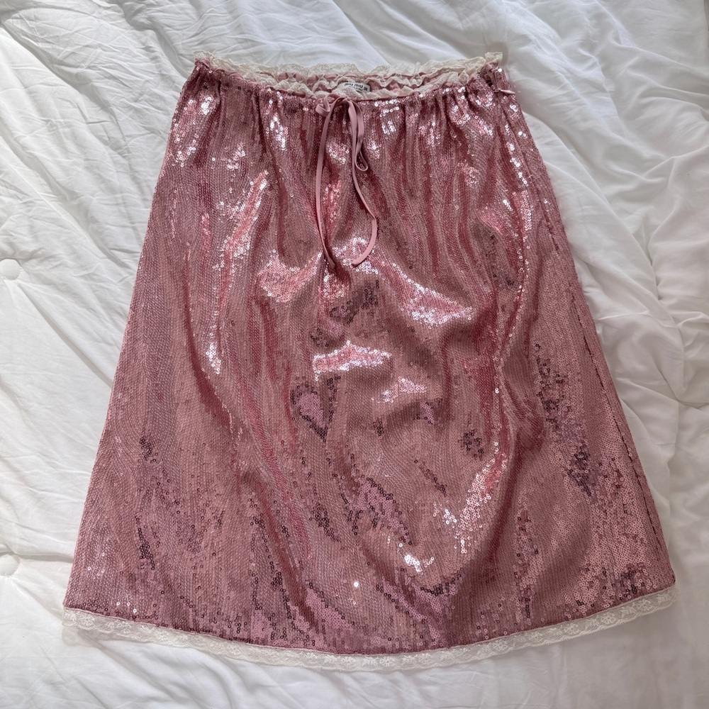 Miu Miu Pink Sequin Midi Skirt